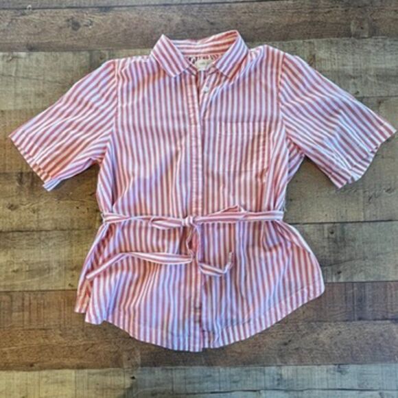 Anthropologie Isabelle Sinclair Wellesley Red White Striped Belted Top Small - Picture 8 of 11